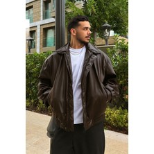 Çerme Vintage Erkek Oversize Kahverengi Deri Ceket