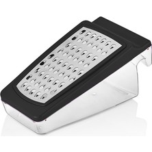 Feyza Design Paslanmaz Çelik Rende, 2 Bıçaklı, Hazneli, Siyah, Qlux Ideas, Bpa Içermez