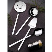 Feyza Design Paslanmaz Çelik Mutfak Seti, 4 Parça, Kepçe, Kevgir, Spatula, Servis Takımı
