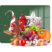 Feyza Design Yeşil Cam Kesme Tahtası, 20X30 Cm, Yılbaşı Kar Desenli, Şık ve Fonksiyonel