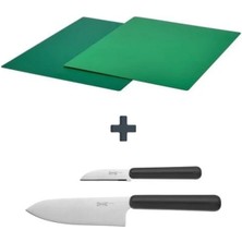 Feyza Design Yeşil Kesme Tahtası ve Gri Bıçak Seti, 2'li, Kullanışlı ve Şık Takım