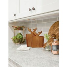 Feyza Design Ahşap Geyik Boynuz Figürlü 2'li Sunum ve Doğrama Tahtası