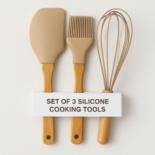 Feyza Design Dayanıklı Bambu Saplı 3'lü Silikon Mutfak Seti (Fırça, Spatula, Çırpıcı)