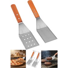 Feyza Design 2'li Ahşap Saplı Paslanmaz Çelik Izgara ve Kek Spatula Seti