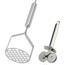 Feyza Design Paslanmaz Metal Patates Ezici ve Çiftli Hamur Kesici, 26 cm Pizza Ruleti