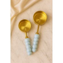 Feyza Design 2'li Porselen Sap Mavi Ölçü Kaşığı, Gold 15 Ml, Şık ve Kullanışlı Set