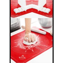 Feyza Design Büyük Boy Kırmızı Silikon Hamur Açma ve Ölçülü Çok Amaçlı Mat 40X50 cm