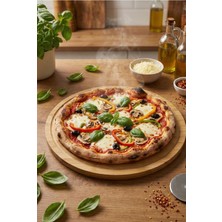 Feyza Design 32 cm Doğal Bambu Yuvarlak Kesme ve Sunum Tabağı, Pizza ve Steak Için Ideal