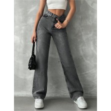 Lenithra Kadın Yüksel Bel Palazzo Geniş Paça Salaş Denim Jean Likrasız