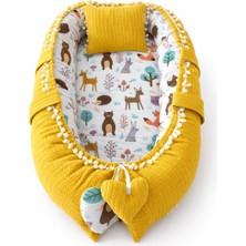 Jaju Baby Hardal Örgü Kumaş ve Orman Kumaş Ponponlu Babynest