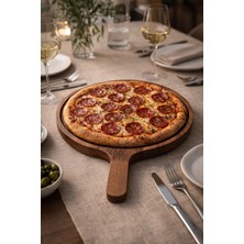 Feyza Design Ahşap Yuvarlak Pizza Sunum ve Kesim Tahtası 25X35 cm