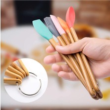 Feyza Design Renkli Bambu Saplı 5'li Silikon Küçük Boy Spatula Seti