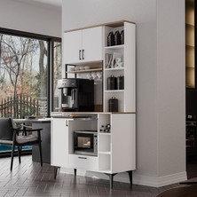 MEZZA 5272 MINERVA Kahve Köşesi 105 cm Çok Amaçlı Dolap Kiler Mutfak Dolabı Sepet Beyaz
