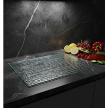 Feyza Design Su Desenli Kabartmalı Cam Kesme Tahtası, Şık ve Dayanıklı Tasarım