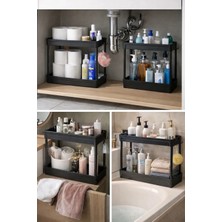 Zerafet Çok Amaçlı 2 Katlı Evye Altı Düzenleyici Askılı Banyo Dolap Içi Organizer Rafı Standı 36x35 cm