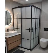 Db Banyo Deniz Seri Köşe Girişli Duşakabin 5 mm Siyah Çizgili ve Desenli Temperli Cam Siyah Profil Yükseklik 190 cm