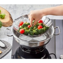 Feyza Design Çelik Katlanabilir Buharda Sebze Pişirme Sepeti, Pratik ve Şık Tasarım