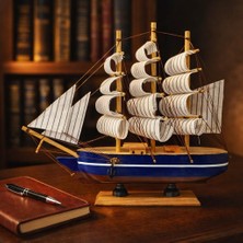 Biton Toptan Büyük Boy El Yapımı Ahşap Yelkenli Gemi Maketi 24 x 24 cm – Dekoratif Masa Üstü Ofis Hediyesi 529-F