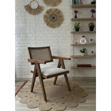 Silla Concept Luna Sandalye Teddy Krem Kumaş Hasırlı Ceviz Ahşap Sandalye