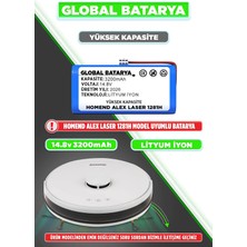 Global Batarya Homend Alex Laser 1281H Uyumlu Akıllı Robot Süpürge Bataryası 14.8V 3200mAh Li-Ion Pil (Yüksek Kapasite)