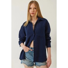 Üreticiniz Tek Cepli Müslin Gömlek Lacivert Pt 481348