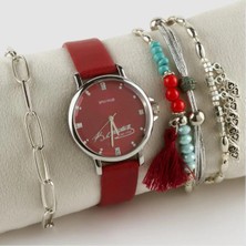 SiHako Kayışlı Bayan Kol Saati ve Bileklik Kombini