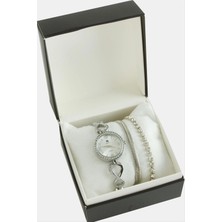 SiHako Metal Taşlı Bayan Kol Saati ve Kutulu Bileklik Kombini