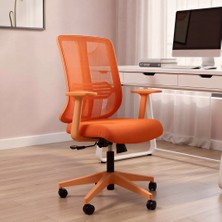 Sandalye Deposu Tokyo Turuncu Plastik Ayaklı Çalışma ve Ofis Koltuğu (Turuncu Fileli Sırt – Keten Kumaş Oturak)