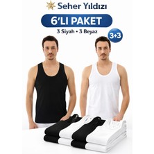 Seher Yıldızı Seher 6'lı Erkek Siyah-Beyaz Atlet Pamuk Penye