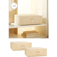 Ocean Home Textile 2 Adet Büyük Boy Bej Balıksırtı Baza Altı Yastık Yorgan Kazak Hurcu 62 x 46 x 22 cm