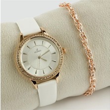 SiHako Taşlı Kayışlı Bayan Kol Saati ve Bileklik Kombini