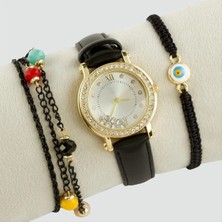 SiHako Taşlı Kayışlı Bayan Kol Saati ve Bileklik Kombini