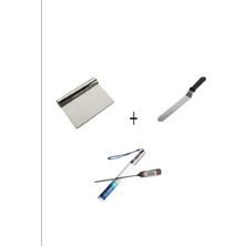 Feyza Design Çelik Pasta Sıvama Spatulası ve Gıda Termometresi 3'lü Set