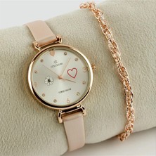 SiHako Kalp Çiçek Kayışlı Bayan Kol Saati ve Bileklik Kombini