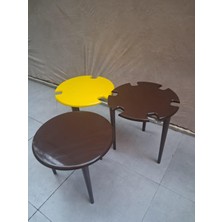 Bengi Ankara Mobilya Zigon Dümen Sehpa 90610 Yuvarlak Model Kayın Torna Parlak Sarı  Ceviz Uyumu