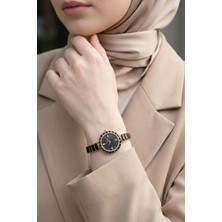 inStyle Siyah Kareli Çerçeveli Zarif Gold Kadın Kol Saati