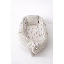 Jaju Baby Örgü Kumaş ve Tüy Desenli Poplin Kumaş Ponponlu Babynest