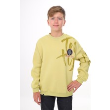 Toontoy Erkek Çocuk Oversize Bisiklet Yaka Düşük Omuz Baskılı Sweatshirt - 2 Iplik