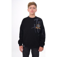 Toontoy Erkek Çocuk Oversize Bisiklet Yaka Düşük Omuz Baskılı Sweatshirt - 2 Iplik