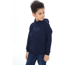 Toontoy Erkek Çocuk Relax Fit Kapüşonlu Cepli Düşük Omuz Baskılı Sweatshirt - 2 Iplik