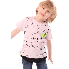 Toontoy Erkek Çocuk Baskılı Bisiklet Yaka Kısa Kollu Tişört - Garni & Şerit Detaylı