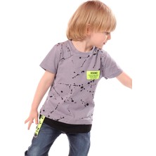 Toontoy Erkek Çocuk Baskılı Bisiklet Yaka Kısa Kollu Tişört - Garni & Şerit Detaylı