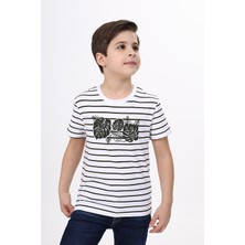 Toontoy Erkek Çocuk Baskılı Bisiklet Yaka Kısa Kollu Çizgili Tişört