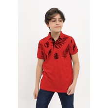 Toontoy Erkek Çocuk Baskılı Polo Yaka Düğmeli Kısa Kollu Tişört