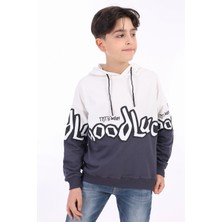 Toontoy Erkek Çocuk Relax Fit Kapüşonlu Düşük Omuz Renk Bloklu Baskılı Sweatshirt - 2 Iplik