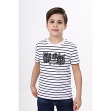 Toontoy Erkek Çocuk Baskılı Bisiklet Yaka Kısa Kollu Çizgili Tişört