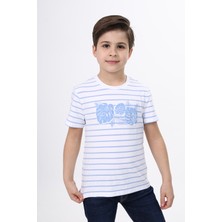 Toontoy Erkek Çocuk Baskılı Bisiklet Yaka Kısa Kollu Çizgili Tişört