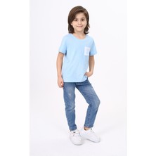 Toontoy Erkek Çocuk Baskılı Bisiklet Yaka Kısa Kollu Tişört - Cep Detaylı