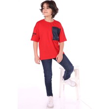 Toontoy Erkek Çocuk Baskılı Bisiklet Yaka Kısa Kollu Tişört - Cep Detaylı