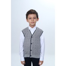 Toontoy Erkek Çocuk V Yaka Düğmeli Triko Yelek - Diagonal Desenli